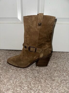 Lucky Brand Women's Brown Suede Western Ankle Boots with Buckle